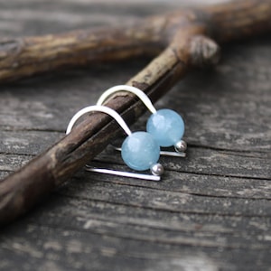 Aquamarine Sterling Silver Earrings: Minimalist Open Hoop Dangle