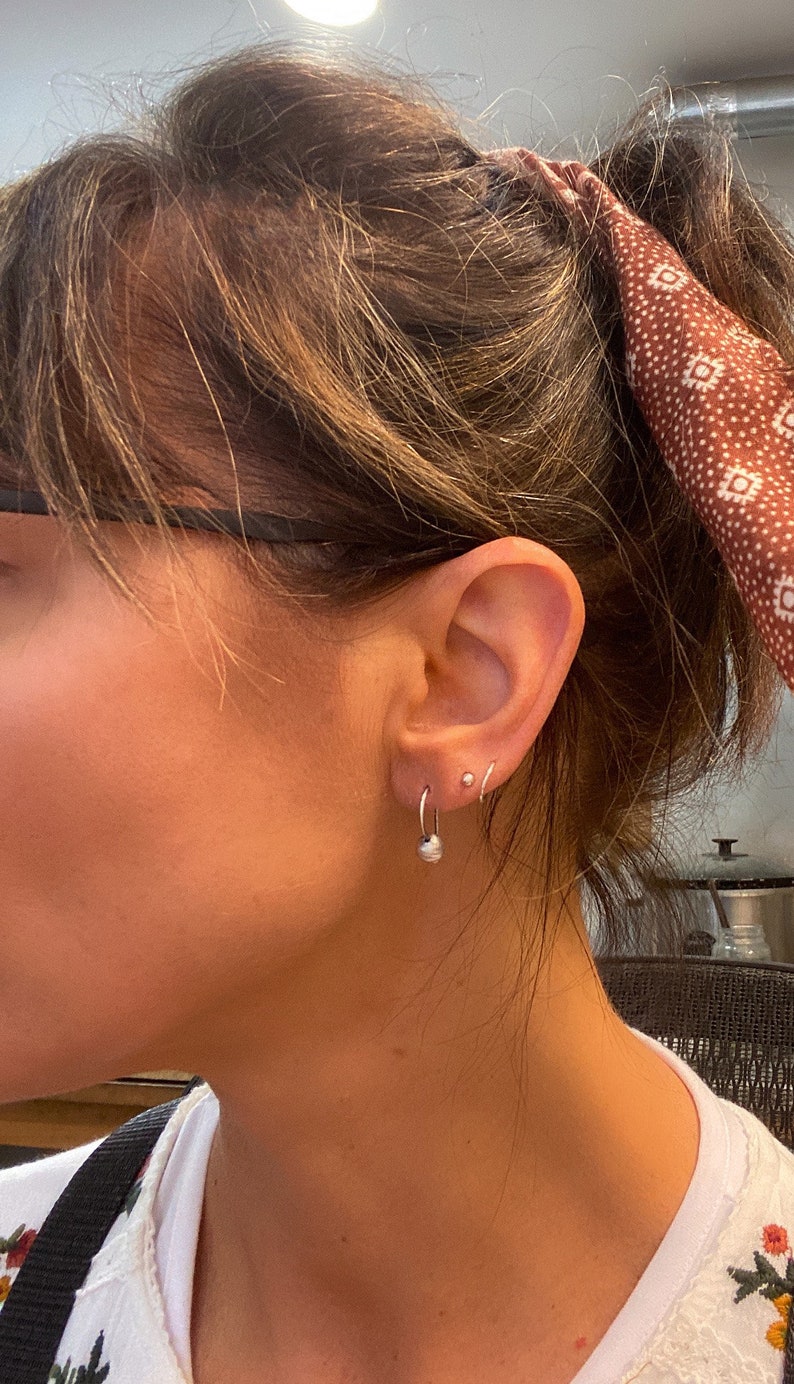 Tiny Navajo pearl earrings / sterling silver bead earrings / gift for her / sterling silver dangles / short dangle earrings / jewelry sale image 5