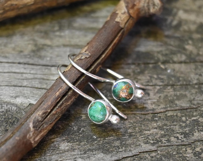 Tiny Malachite Azurite Sterling Silver Dangle Earrings