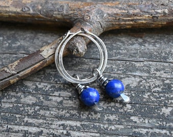 Lapis lazuli sterling silver dangle hoops / hoops with removable dangle / gift for her / jewelry sale / tiny earrings / tiny hoops