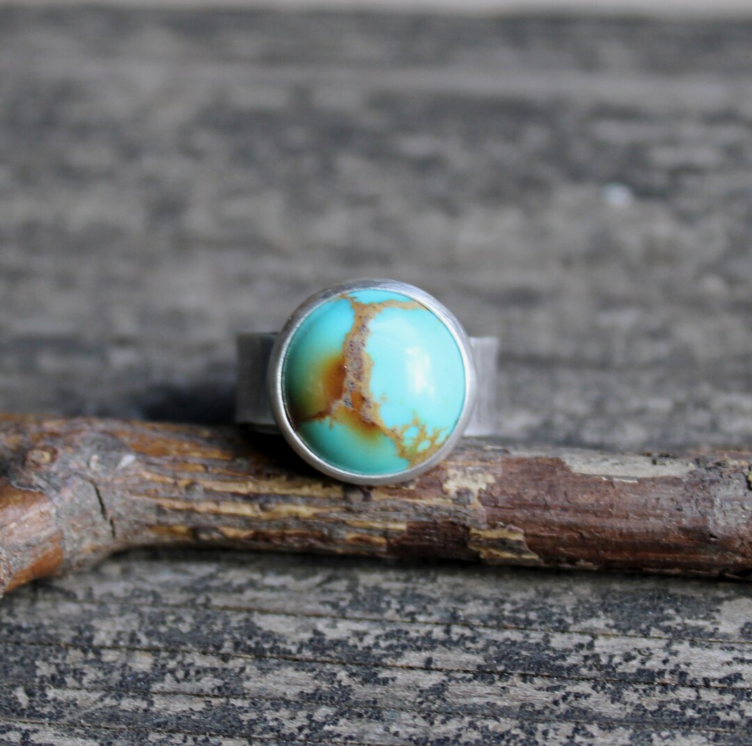 Blue Kingman Turquoise Sterling Silver Ring - Wide Band - Etsy