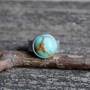 Blue Kingman Turquoise Sterling Silver Ring - Wide Band