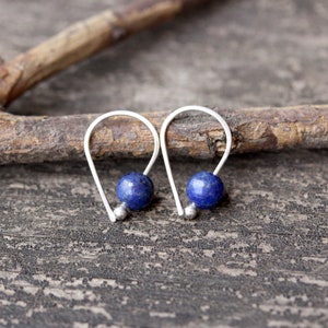 Lapis lazuli sterling silver dangle earrings / tiny stone earrings / gift for her / jewelry sale / blue stone earrings / boho earrings
