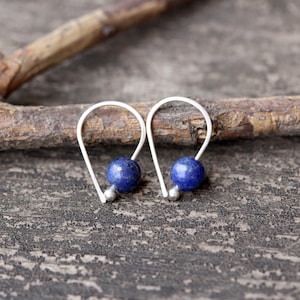 Lapis Lazuli Sterling Silver Dangle Earrings: Tiny Boho Jewelry