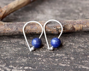 Lapis Lazuli Sterling Silver Open Hoop Earrings