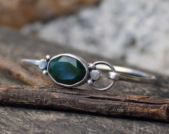 Dark Green Cassiar Jade Sterling Silver Bangle Bracelet