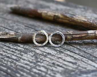 Tiny sterling silver circle stud earrings / gift for her / jewelry sale / simple earrings / dainty earrings / hammered circle studs