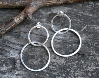Sterling silver loop de loop circle stud dangle earrings / large circle earrings / gift for her / jewelry sale / simple circle earrings