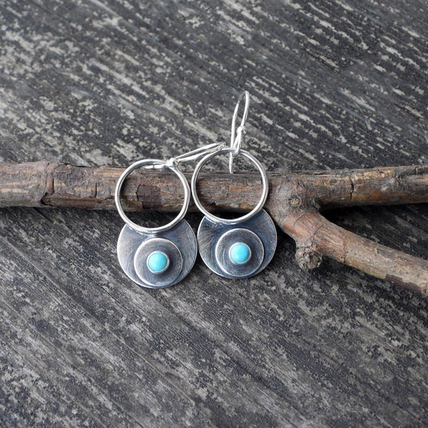 Kingman Turquoise Sterling Silver Dangle Earrings: Boho Style