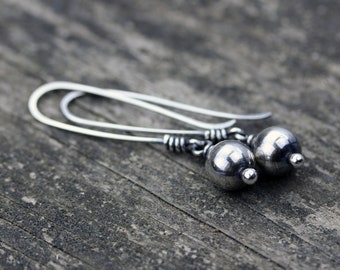 Sterling silver ball dangle earrings / long dangle earrings / gift for her / jewelry sale / Navajo pearl dangle earrings / boho earrings