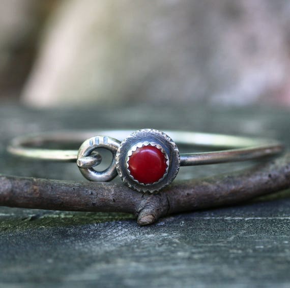 Rustic Coral Bracelet Red Coral Bangle Bracelet Sterling