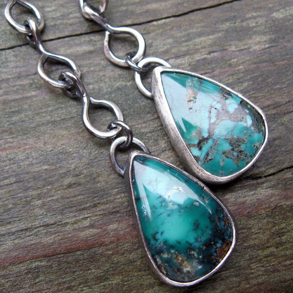 Turquoise sterling silver chain dangle earrings