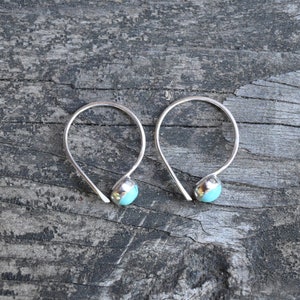 Blue Kingman turquoise sterling silver open hoop earrings / sterling silver dangle / gift for her / jewelry sale / American turquoise image 4