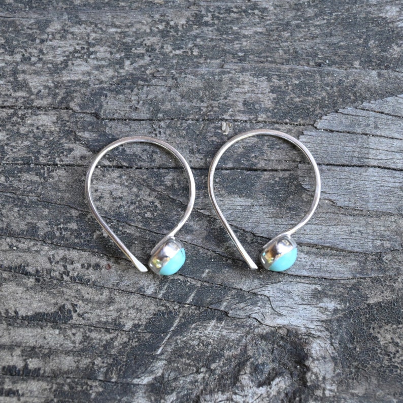Blue Kingman turquoise sterling silver open hoop earrings / sterling silver dangle / gift for her / jewelry sale / American turquoise image 4