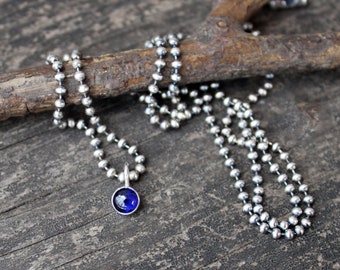 Sapphire sterling silver necklace / September birthstone necklace / snake chain / ball chain / gift for her / jewelry sale / simple necklace