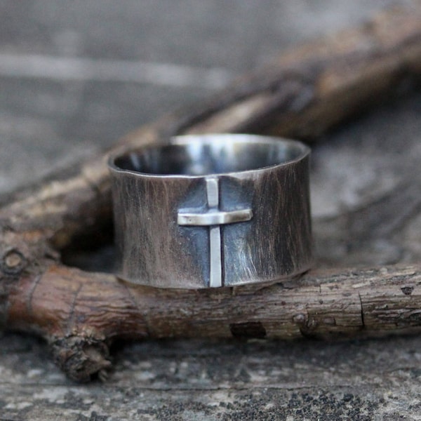 Cross ring / wide band / sterling silver ring / Christian ring / baptism gift / confirmation gift / gift for him / gift for her / sale