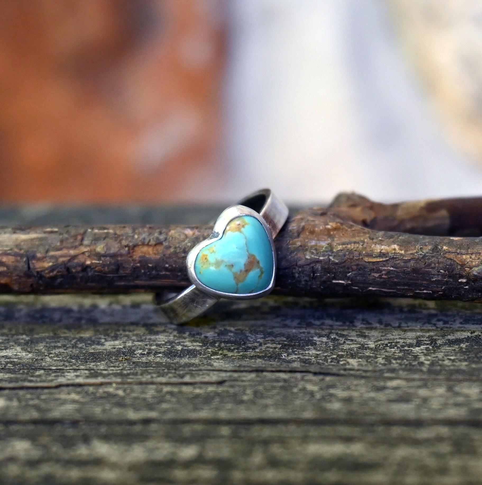 Kingman Turquoise Heart Sterling Silver Ring - Etsy