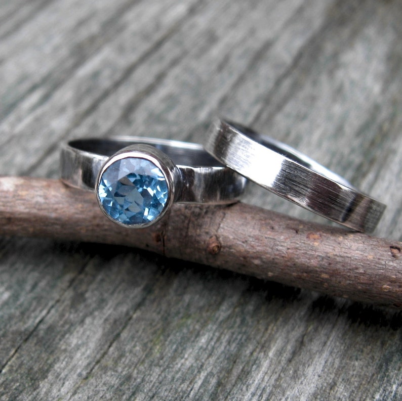 Swiss blue topaz ring set sterling silver ring set gift for her jewelry sale topaz ring gemstone ring silver ring band