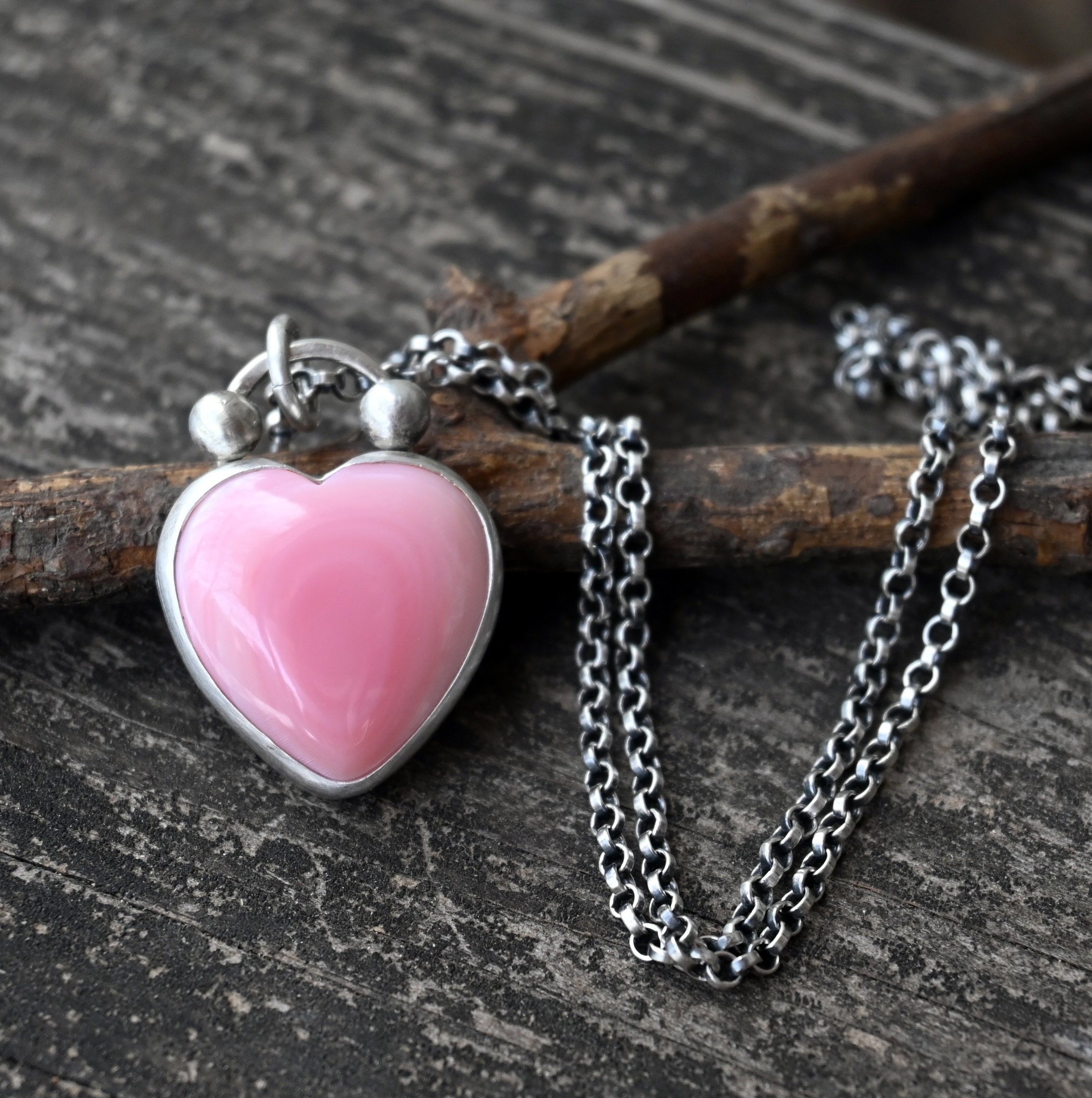 Pink Conch Shell Heart Necklace: Sterling Silver Rolo Chain - Etsy