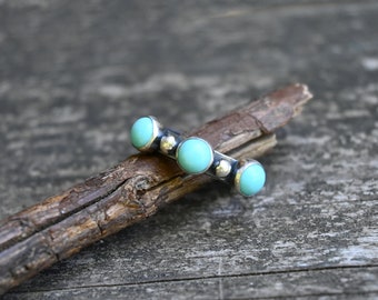 Three stone blue Kingman turquoise sterling silver pebble ring / dainty sterling silver ring / turquoise band / gift for her / jewelry sale