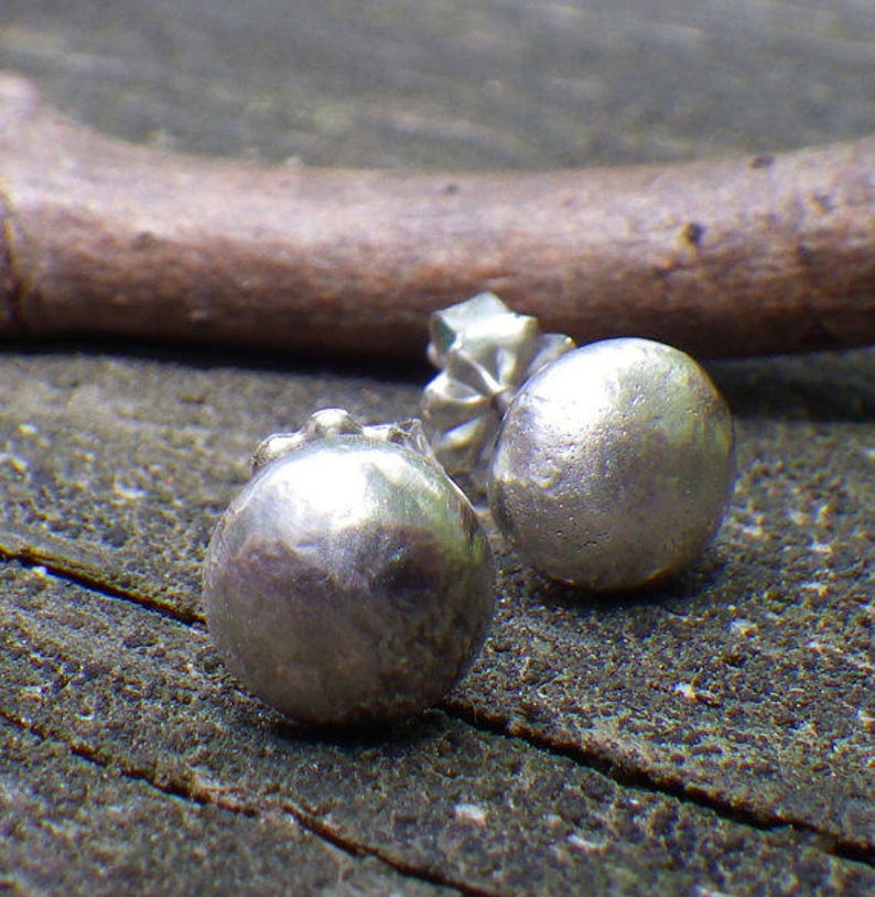 Sterling silver stud earrings / LARGE stud earrings / gift for her / silver earrings / boho jewelry / rustic earrings / jewelry sale image 1
