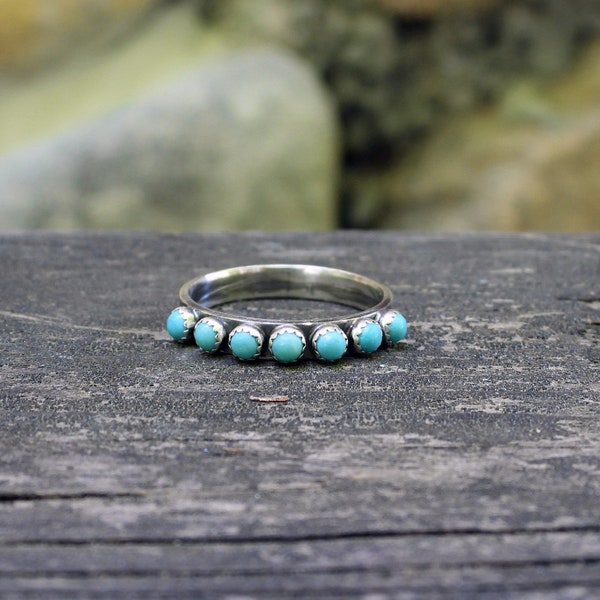 Kingman turquoise eternity band ring / sterling silver half infinity band / stacking infinity rings / gift for her / jewelry sale