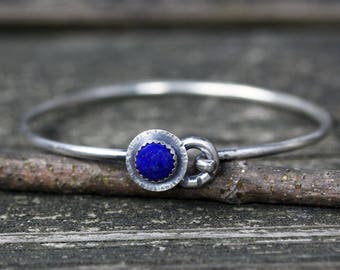 Rustic lapis lazuli bracelet / lapis bangle bracelet / gift for her / jewelry sale / sterling silver bangle bracelet / stone bracelet / boho