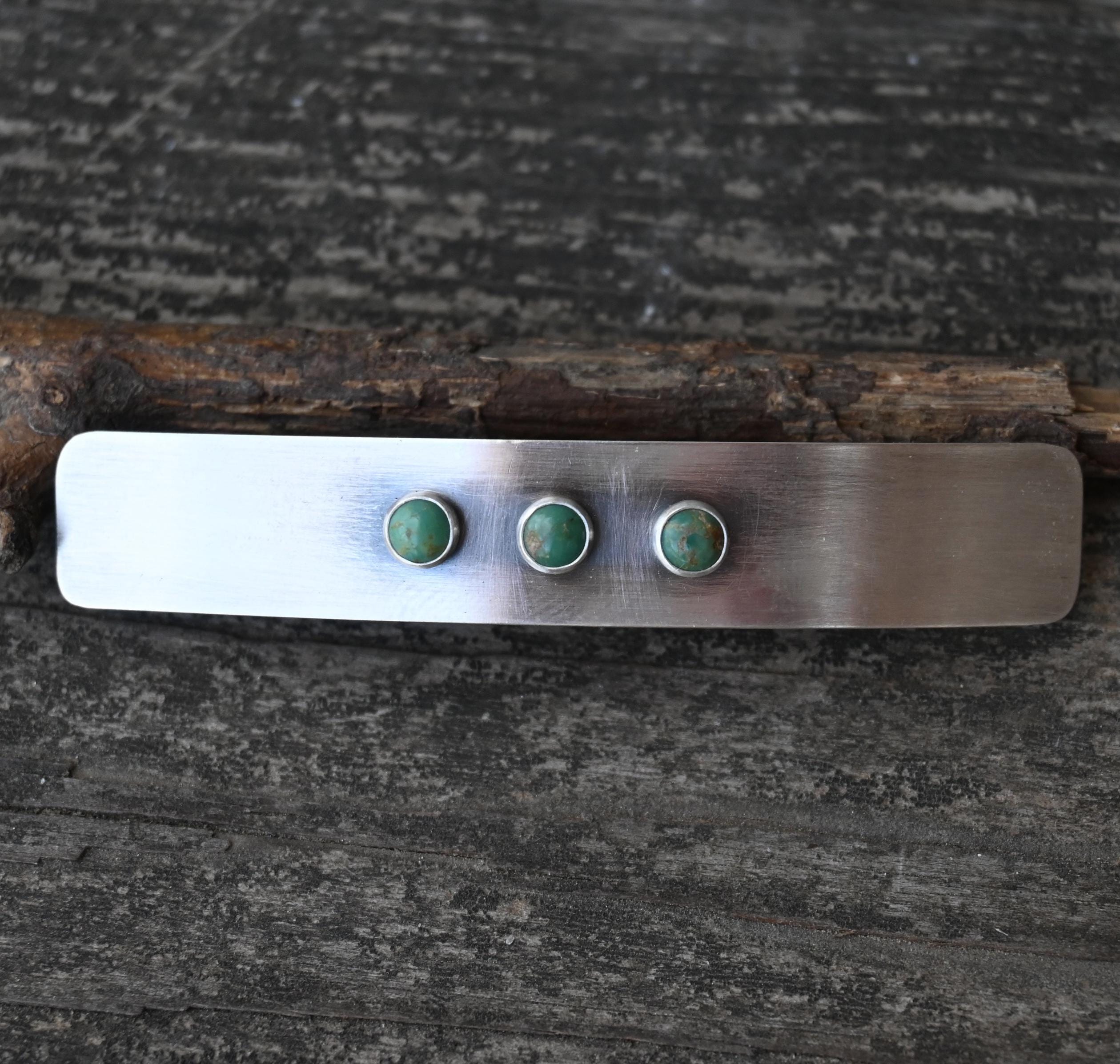 Vintage Sterling Silver Turquoise 3-Stone Barrette Hair Clip Native American One Of The Best Vintage Navajo Turquoise  main image 2