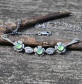 Chrysoprase Flower Yoke Necklace: Sterling Silver Cable Chain