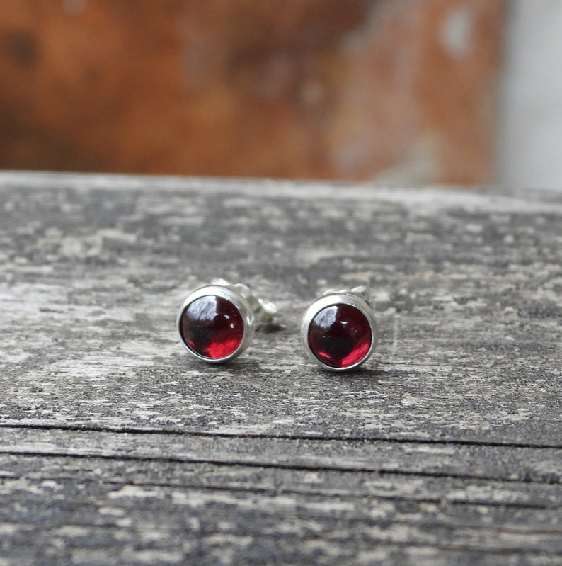 Garnet sterling silver stud earrings / gift for her / unisex earrings / 6mm earrings / January birthstone earrings / jewelry sale image 2