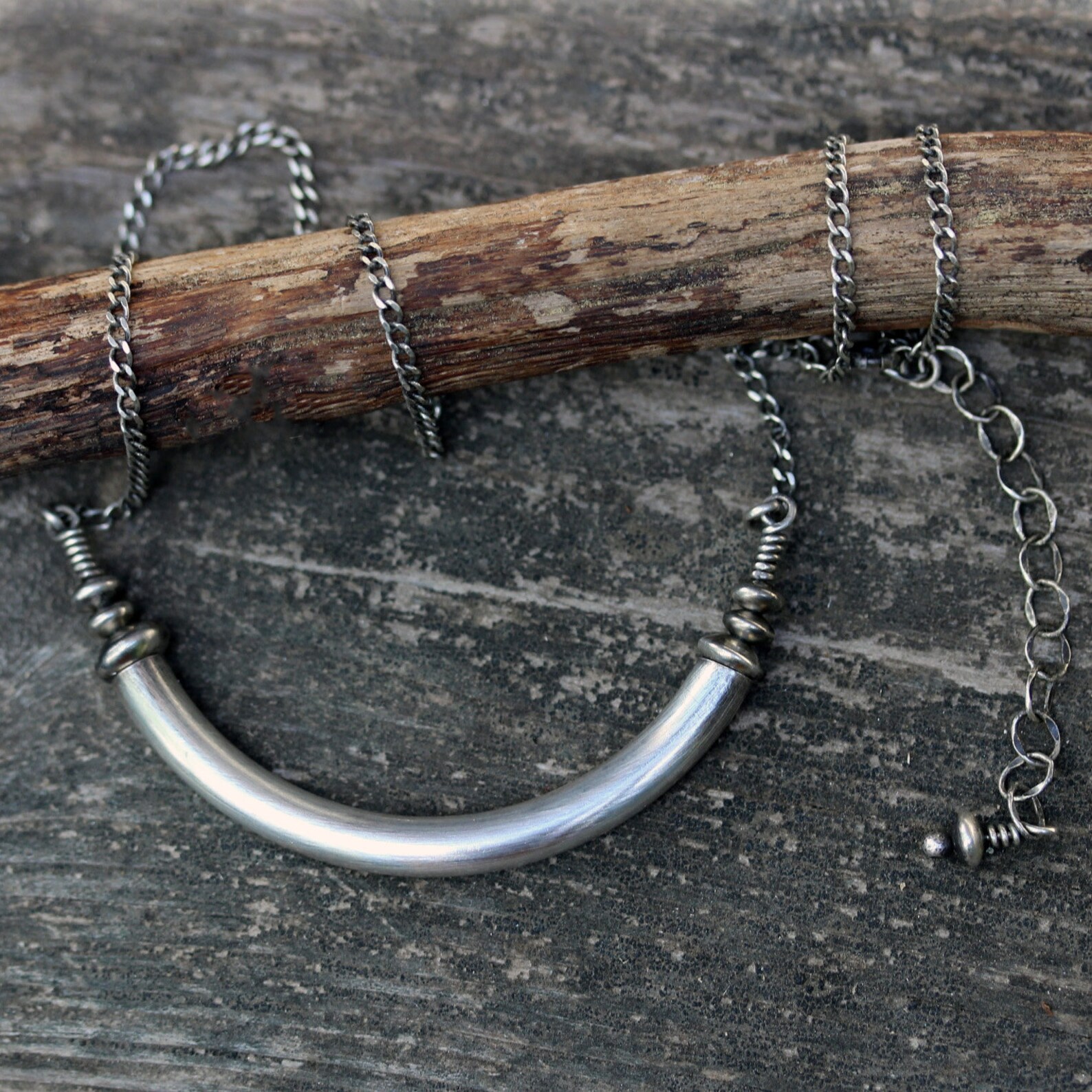 Sterling Silver Yoke Necklace / Silver Tube Necklace / Boho Etsy