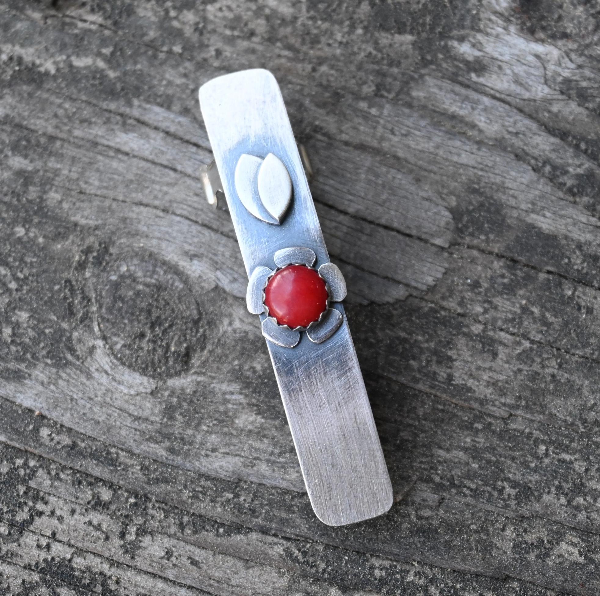 Red Coral Flower Barrette: Sterling Silver Bangs Clip - Etsy 