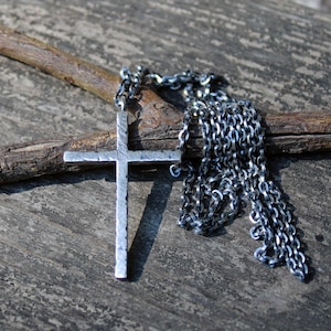 Rustic rugged cross necklace / sterling silver mens cross necklace / gift for him / baptism gift / confirmation gift / jewelry sale