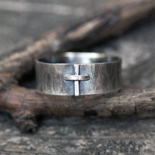 Bague croix / bague en argent sterling / bague chrétienne / cadeau de baptême / cadeau de confirmation / bague unisexe / cadeau pour lui / cadeau pour elle / vente