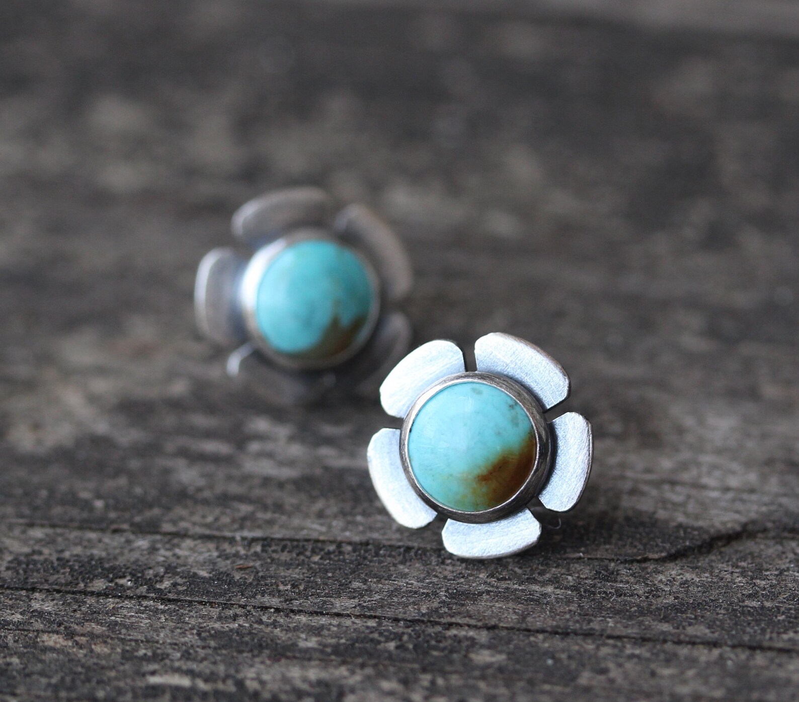 Blue Kingman Turquoise Stud Earrings / Sterling Silver Etsy