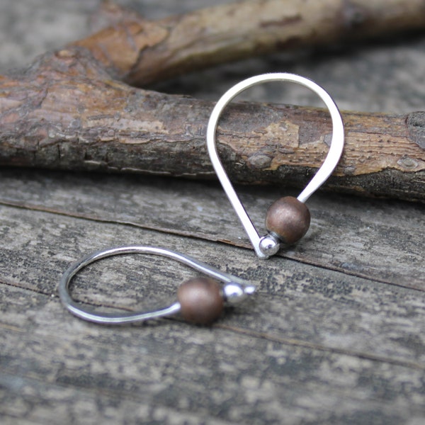 Copper hematite sterling silver earrings / dainty earrings / gift for her / silver dangle earrings / tiny earrings / jewelry sale