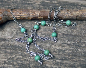 Green turquoise necklace / sterling silver necklace / layering necklace / gift for her / dainty necklace / jewelry sale / beaded necklace