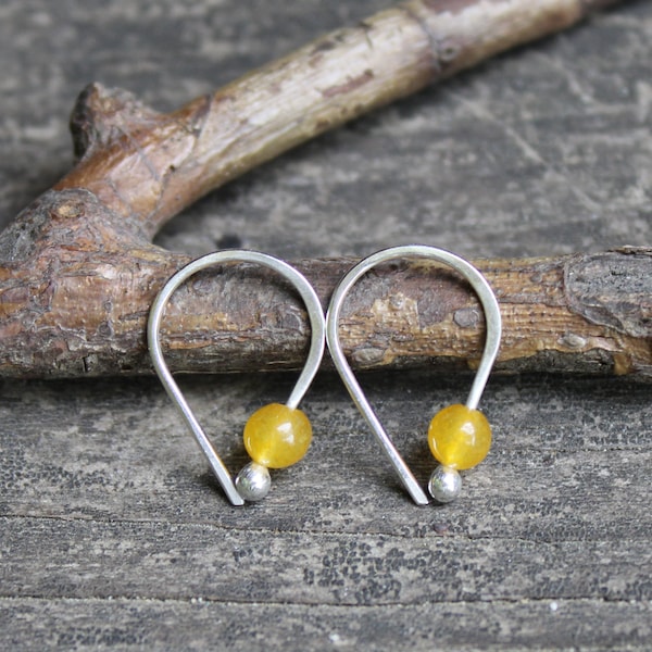 Amber yellow jade earrings / sterling silver earrings / gift for her / silver dangle earrings / tiny earrings / jewelry sale  / tiny hoops