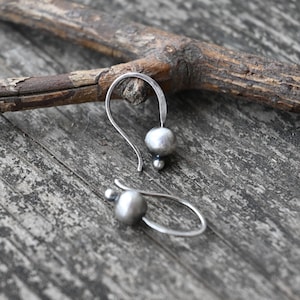 Tiny Navajo pearl earrings / sterling silver bead earrings / gift for her / sterling silver dangles / short dangle earrings / jewelry sale image 2