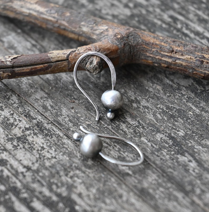 Tiny Navajo pearl earrings / sterling silver bead earrings / gift for her / sterling silver dangles / short dangle earrings / jewelry sale image 2