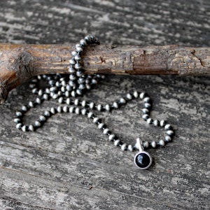Tiny black onyx necklace / sterling silver necklace / gift for her / layering necklace / minimalist necklace  / dainty necklace / ball chain
