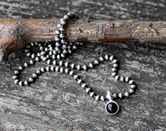 Tiny black onyx necklace / sterling silver necklace / gift for her / layering necklace / minimalist necklace  / dainty necklace / ball chain