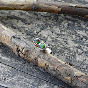 Tiny black peacock opal sterling silver stud earrings / gift for her / unisex earrings / 3mm earrings / simple stone earrings / black studs