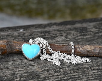 Blue Kingman turquoise heart necklace / sterling silver rolo chain / gift for her / jewelry sale / thick chain necklace / boho necklace