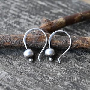 Tiny Navajo pearl style earrings / sterling silver bead earrings / gift for her / sterling silver dangles  / short dangles / jewelry sale