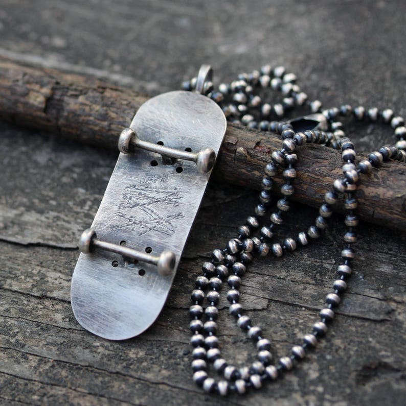 Skateboard Necklace / Sterling Silver Skateboard / Gift for Etsy