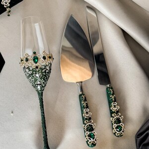 Emerald Quinceañera Set Quinceañera Toasting Flute Emerald Cake Cutting Set Green Quinceañera Flute Mis 15 Anos Sweet 15 Sweet 16 Mis Quince