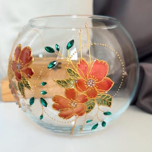 Hand painted Vase Stained glass hand painted vase Glass Vase With Flowers Ball Flower Vase Hand Made Vase For Flovers Mother&#39;s Day Gift