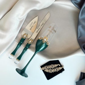 Emerald Green Quinceañera Set Champagne Flute For Sweet 15 Emerald Green Quinceañera Cup Emerald Green Sweet 15 Champagne Flute Copa De 15