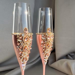 Personalized Rose Gold Wedding Champagne Flutes & Cake Server Set